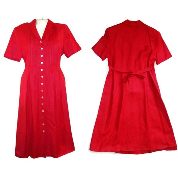 Vintage Womens Red Dress Cynthia Howie for Maggy Boutique Red Dressy Linen Sz 10 - Picture 1 of 5